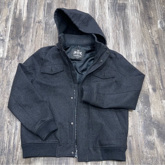 Express men’s military wool jacket with hood size Large - Picture 3 of 12